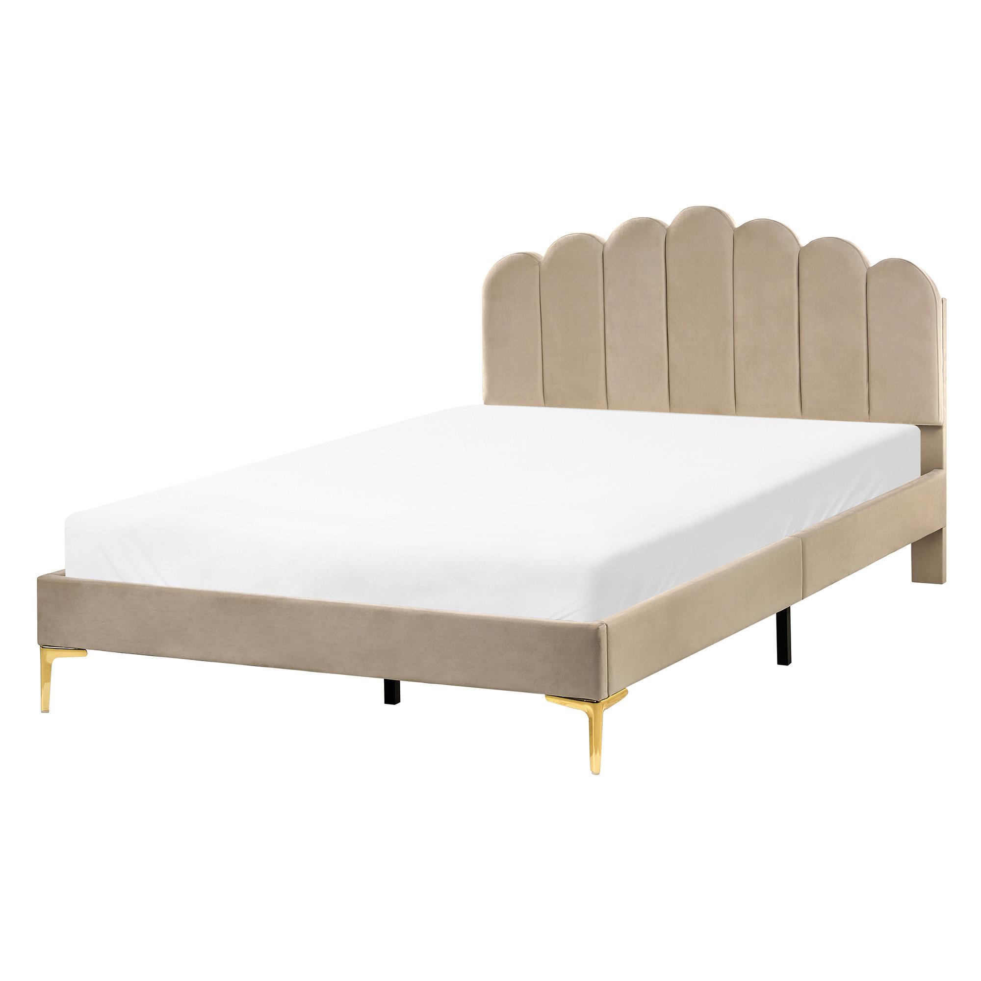 Wohnli Möbelsuche - BETT mit Lattenrost 140/200 Samtstoff Taupe Sauvian