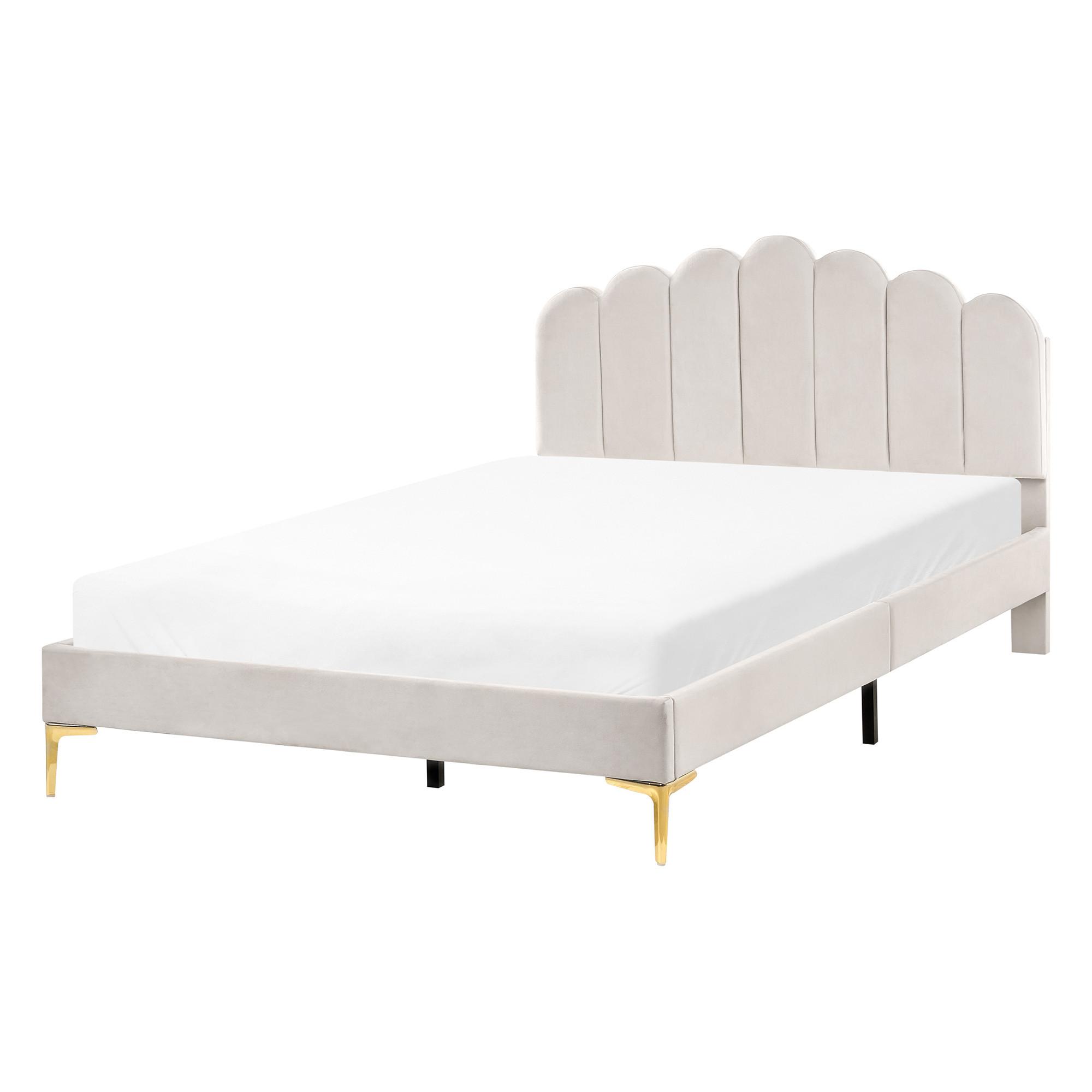 Wohnli Möbelsuche - BETT mit Lattenrost 140/200 Samtstoff Cremeweiß Sauvian