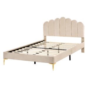 wohnli-moebel-suche-800001983864-1 BETT mit Lattenrost 120/200 Samtstoff Beige Sauvian Textil Beliani Möbel > Betten Beige