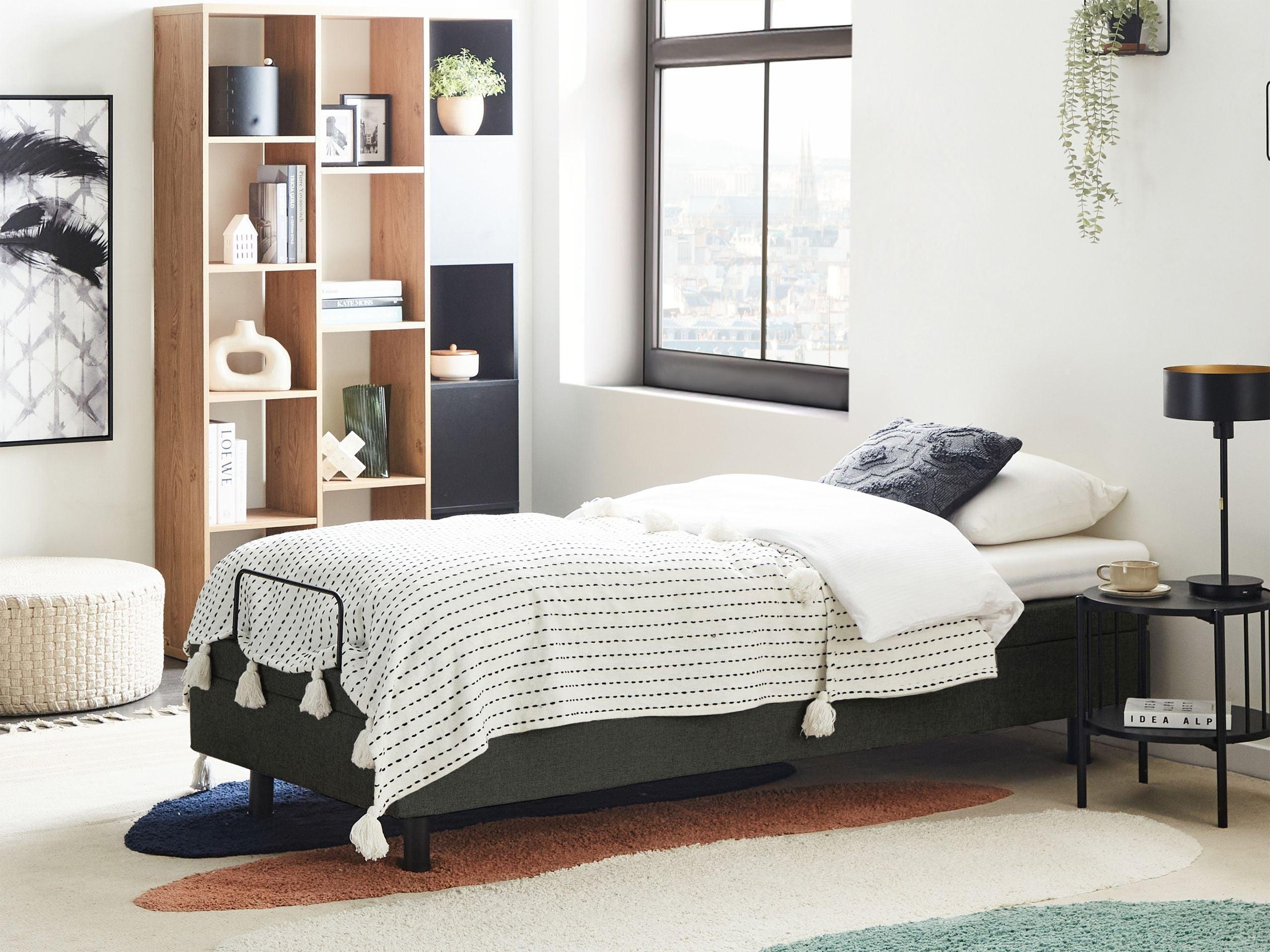BETT verstellbar ohne Kopfteil Stoff 90/200 cm Dunkelgrau Castellan Textil Beliani Möbel > Betten Grau