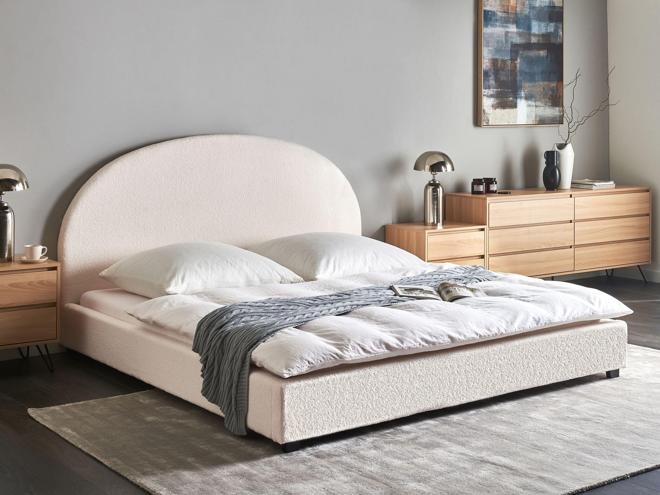WASSERBETT Bouclé 180/200 cm Cremeweiß Vaucluse Textil Beliani Möbel > Betten Weiß