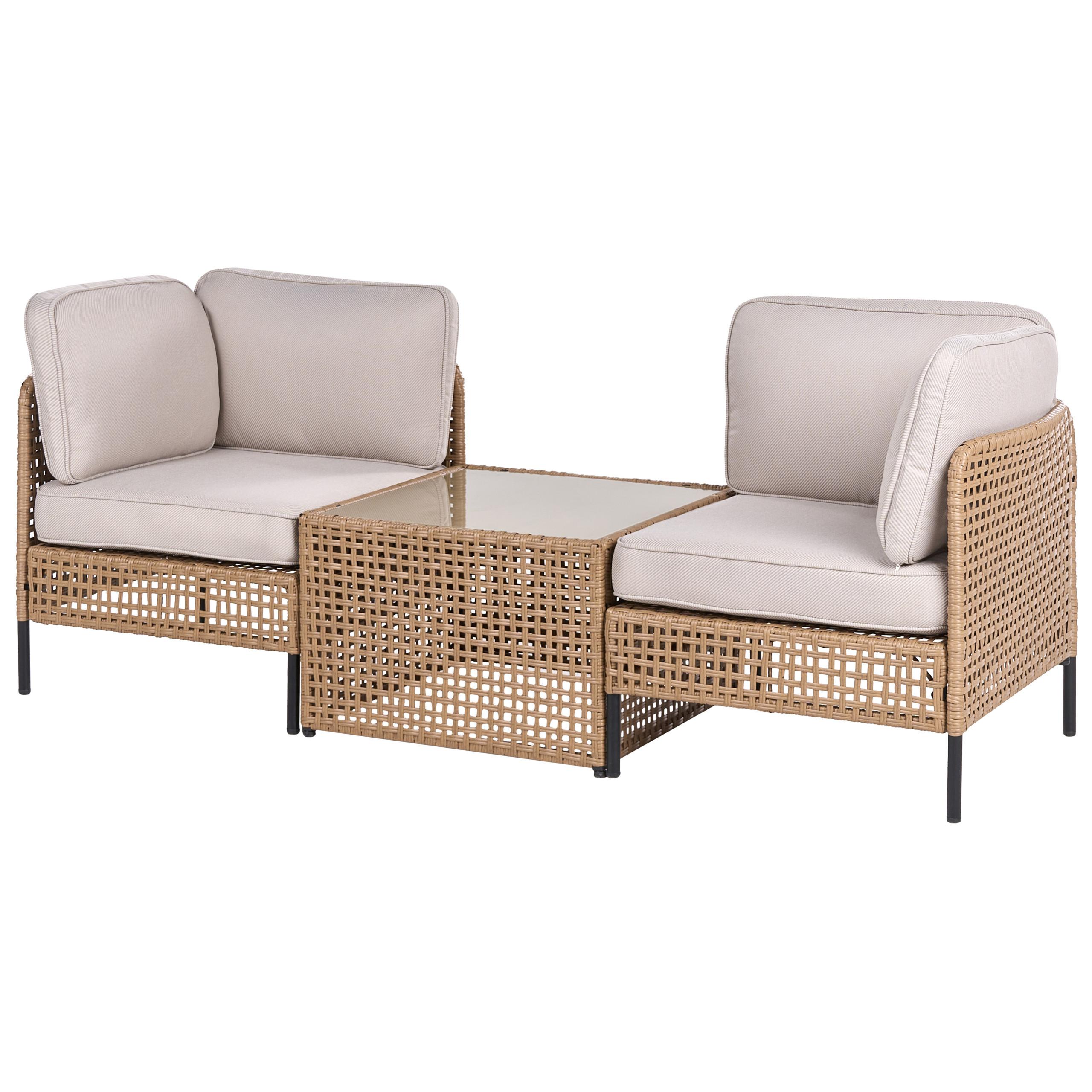 wohnli-moebel-suche-800001984215 Wohnli Möbelsuche - GARTENSOFA mit Tisch 2-Sitzer Polyrattan Hellbeige Omegana