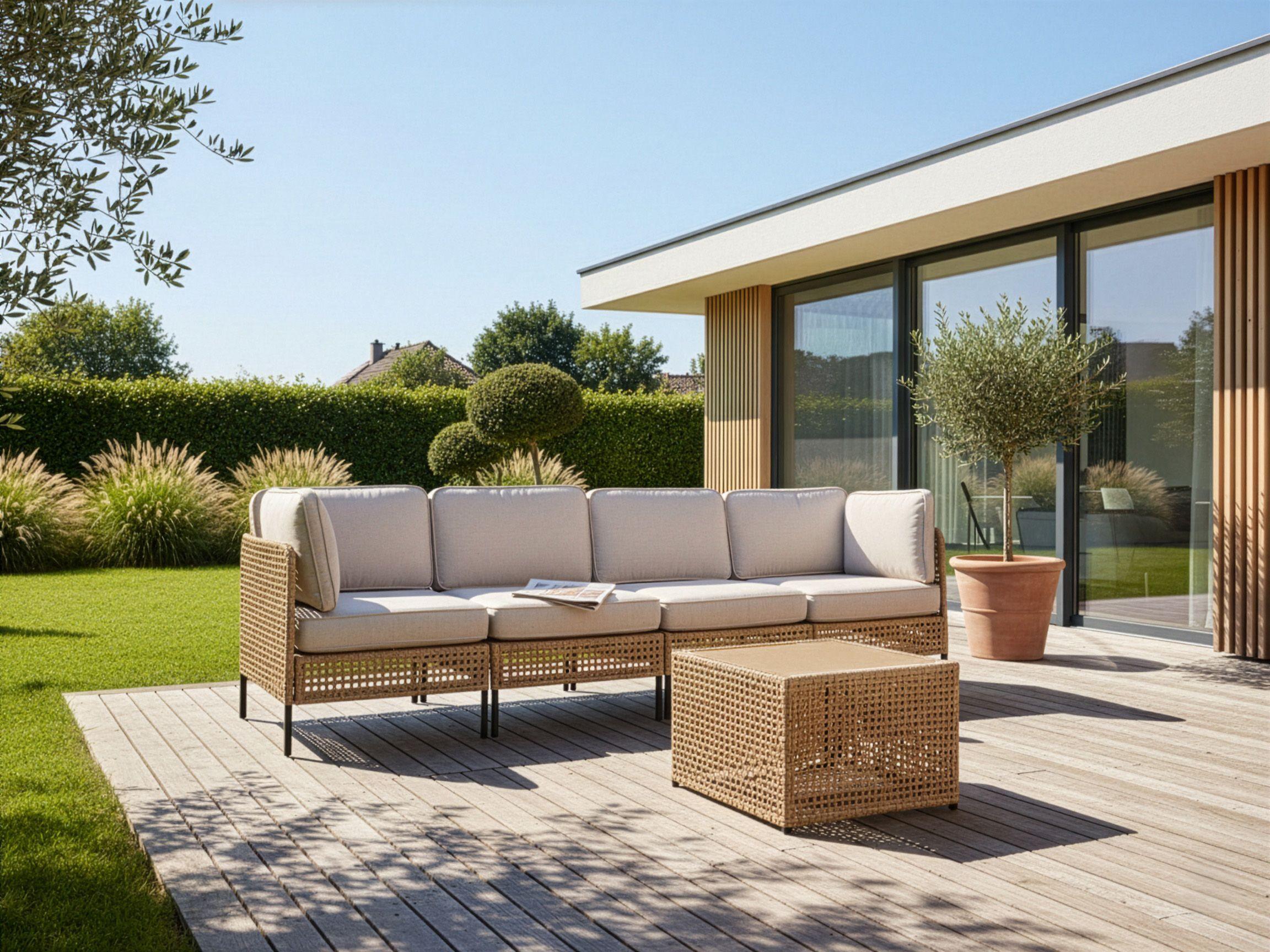 GARTENSOFA mit Tisch 4-Sitzer modular Polyrattan Hellbeige Omegana Kunststoff Beliani Garten & Outdoor > Gartenmöbel Beige