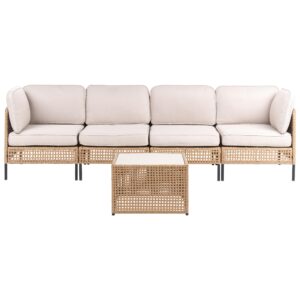 Wohnli Möbelsuche - GARTENSOFA mit Tisch 4-Sitzer modular Polyrattan Hellbeige Omegana
