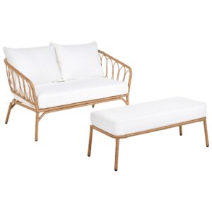 wohnli-moebel-suche-800001984217-1 GARTENSOFA 2-Sitzer mit Bank Polyrattan Hellbraun Follo Kunststoff Beliani Garten & Outdoor > Gartenmöbel Braun