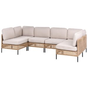 wohnli-moebel-suche-800001984218-1 GARTENSOFA in U-Form 6-Sitzer modular Polyrattan Hellbeige Omegana Kunststoff Beliani Garten & Outdoor > Gartenmöbel Beige