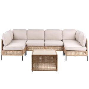 wohnli-moebel-suche-800001984218 Wohnli Möbelsuche - GARTENSOFA in U-Form 6-Sitzer modular Polyrattan Hellbeige Omegana