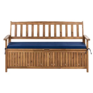 Wohnli Möbelsuche - GARTENBANK mit Auflage 160 cm mit Stauraum Akazienholz Blau Sovana