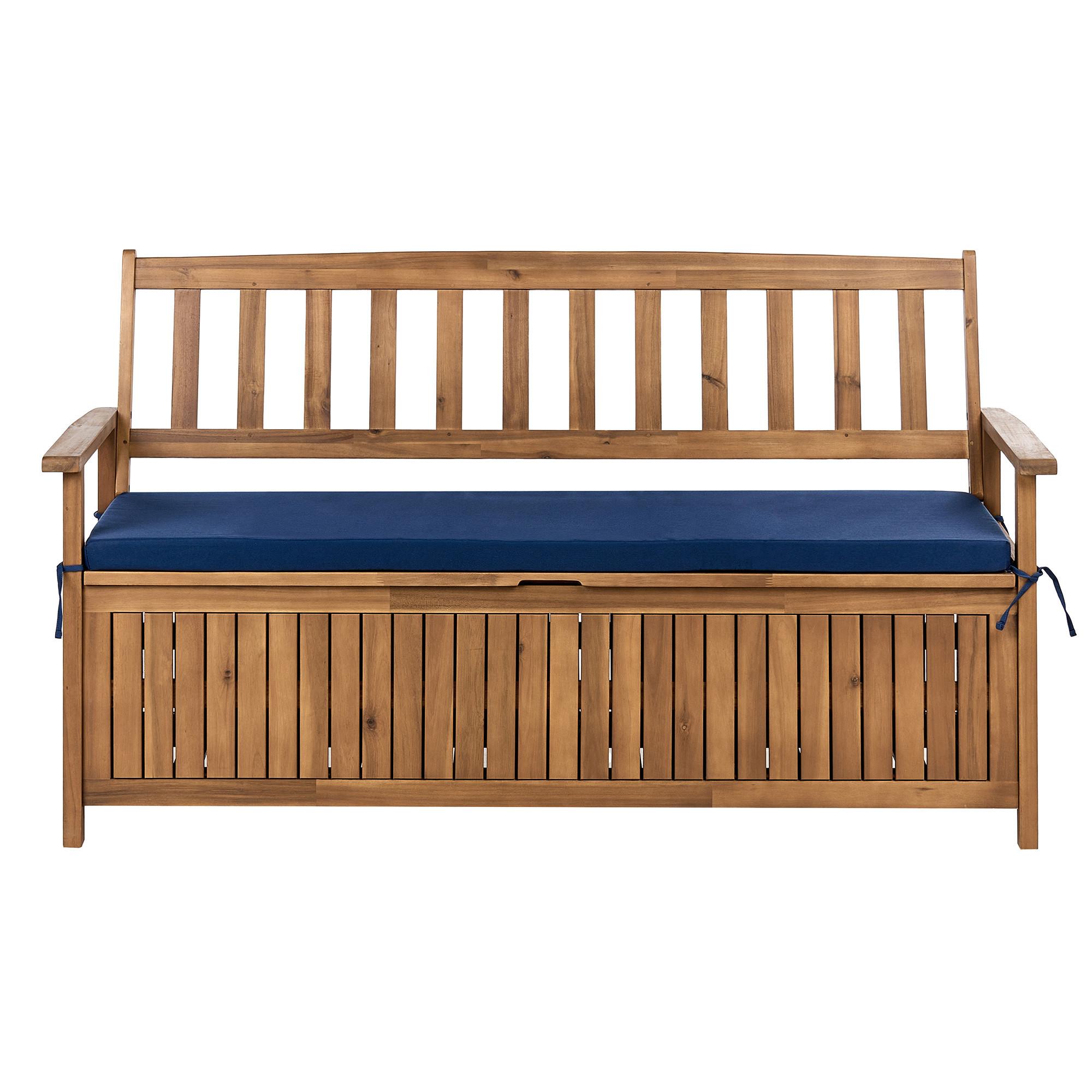 wohnli-moebel-suche-800001984225 Wohnli Möbelsuche - GARTENBANK mit Auflage 160 cm mit Stauraum Akazienholz Blau Sovana