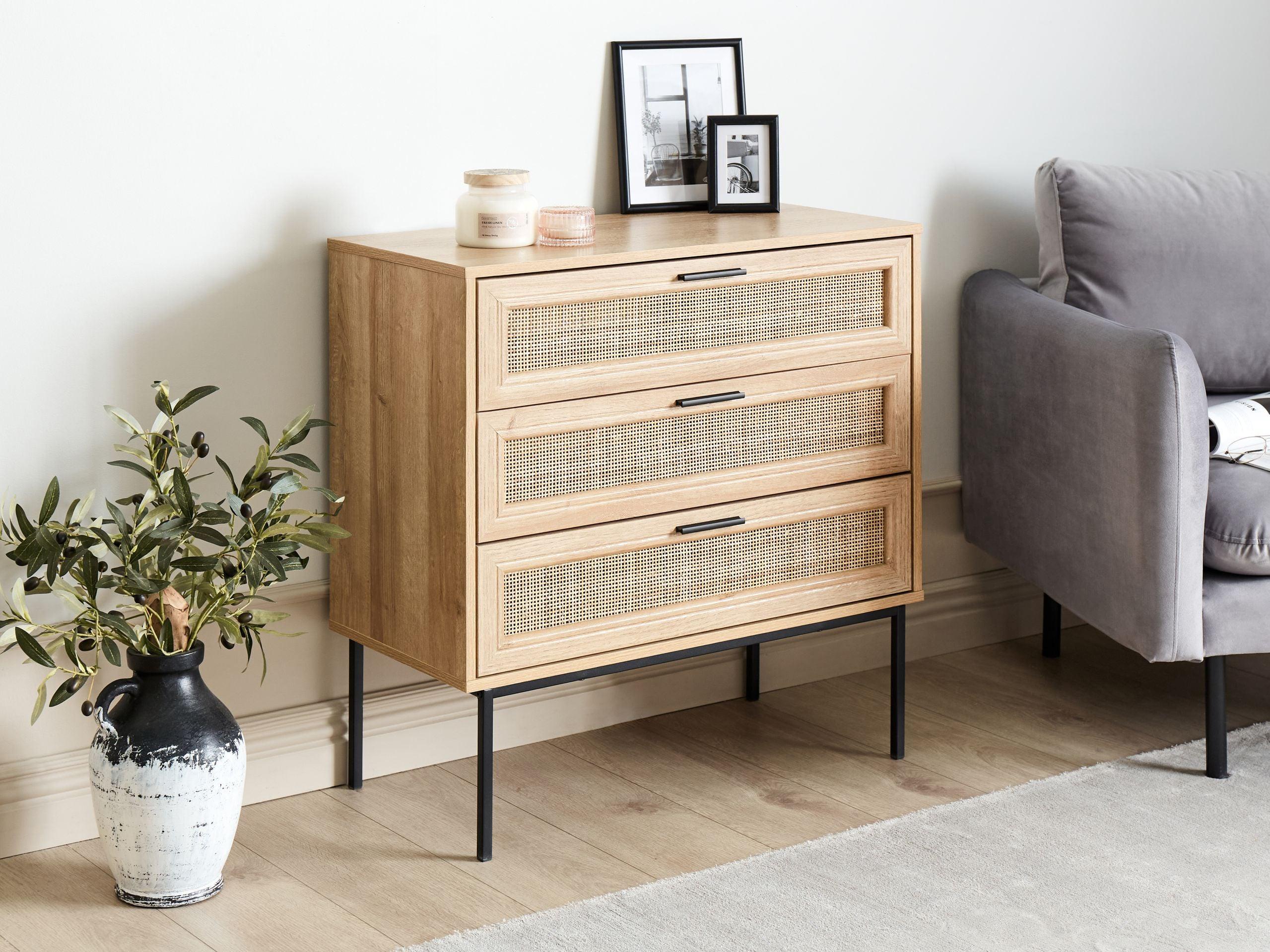 KOMMODE mit 3 Schubladen Hellbraun Pasco Holzwerkstoff Beliani Möbel > Kommoden & Schubladenschränke > Kommoden Braun
