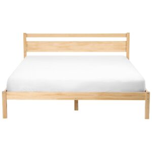 wohnli-moebel-suche-800001984291-1 BETT mit Lattenrost 160/200 Kiefernholz Hellbraun Mercurer Holz Beliani Möbel > Betten Braun
