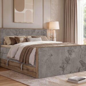 wohnli-moebel-suche-800001990184-1 BOXSPRINGBETT WOOD KING DUO 200/200 - Hellbraun Cord - Topper T25 - H4 Textil MKS Möbel > Betten > Boxspringbetten Braun
