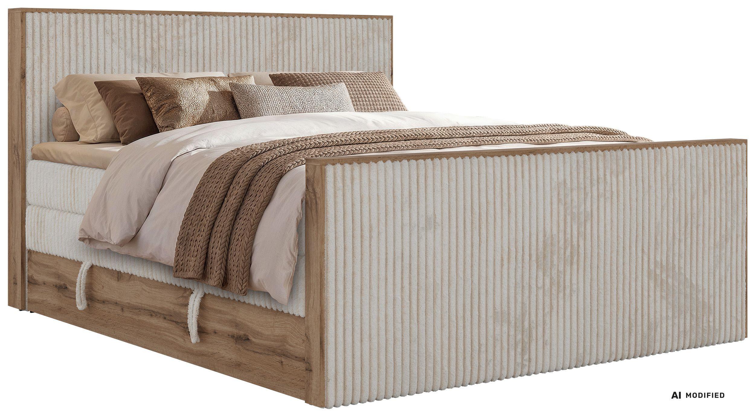 wohnli-moebel-suche-800001990191 Wohnli Möbelsuche - BOXSPRINGBETT WOOD KING DUO 200/200 - Beige Cord - Topper T25 - H4