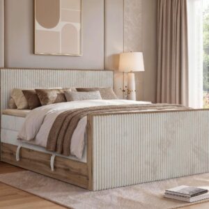 wohnli-moebel-suche-800001990237-1 BOXSPRINGBETT WOOD KING DUO 160/200 - Beige Cord - Topper T25 - H3 Textil MKS Möbel > Betten > Boxspringbetten Beige