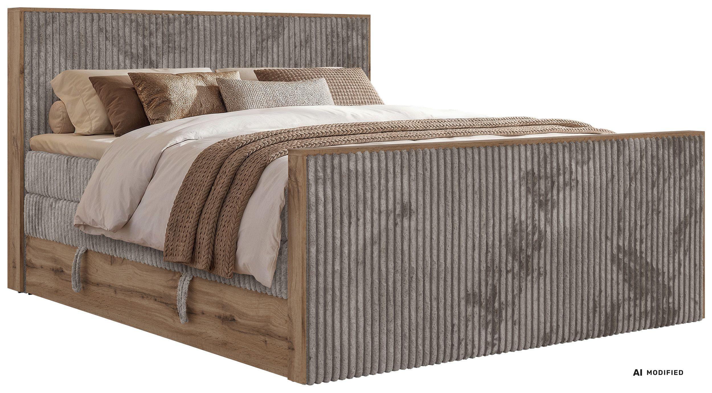 wohnli-moebel-suche-800001990258 Wohnli Möbelsuche - BOXSPRINGBETT WOOD KING DUO 180/200 - Hellbraun Cord - Topper T25 - H4