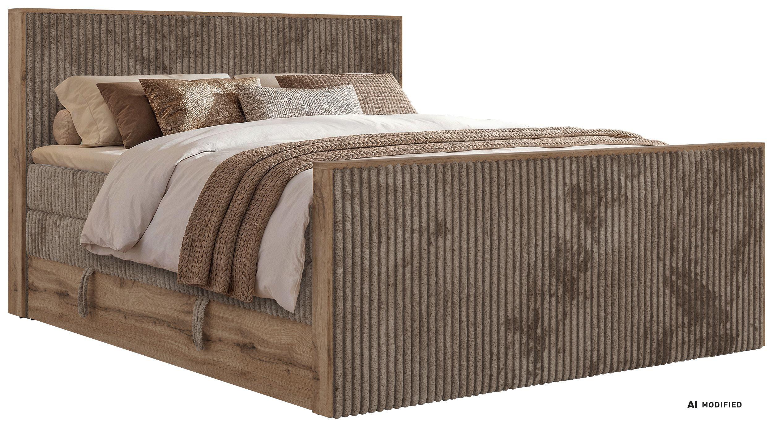 wohnli-moebel-suche-800001990715 Wohnli Möbelsuche - BOXSPRINGBETT WOOD KING DUO 200/200 - Braun Cord - Topper Visco - H4