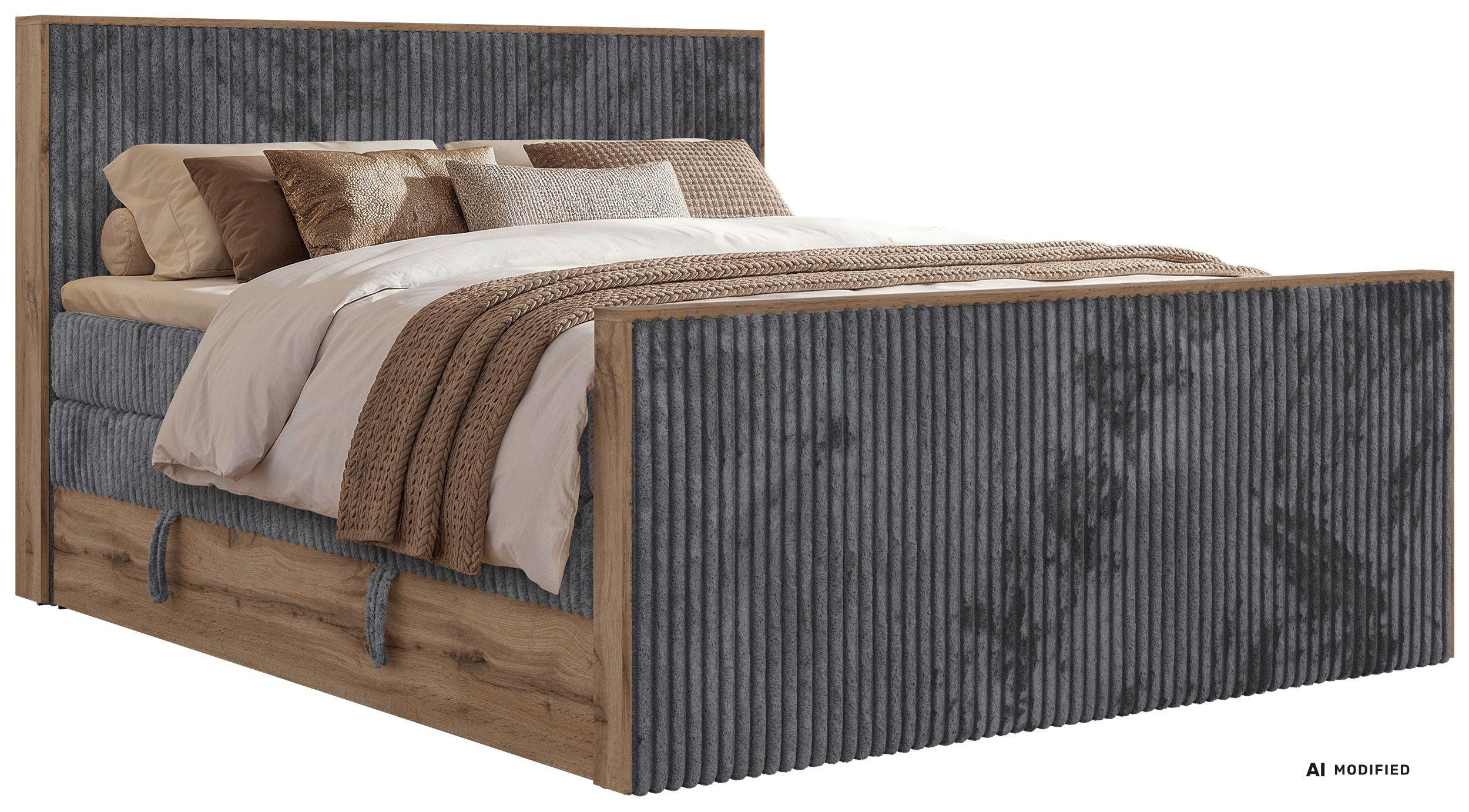 wohnli-moebel-suche-800001990748 Wohnli Möbelsuche - BOXSPRINGBETT WOOD KING DUO 200/200 - Grau Cord - Topper Visco - H3