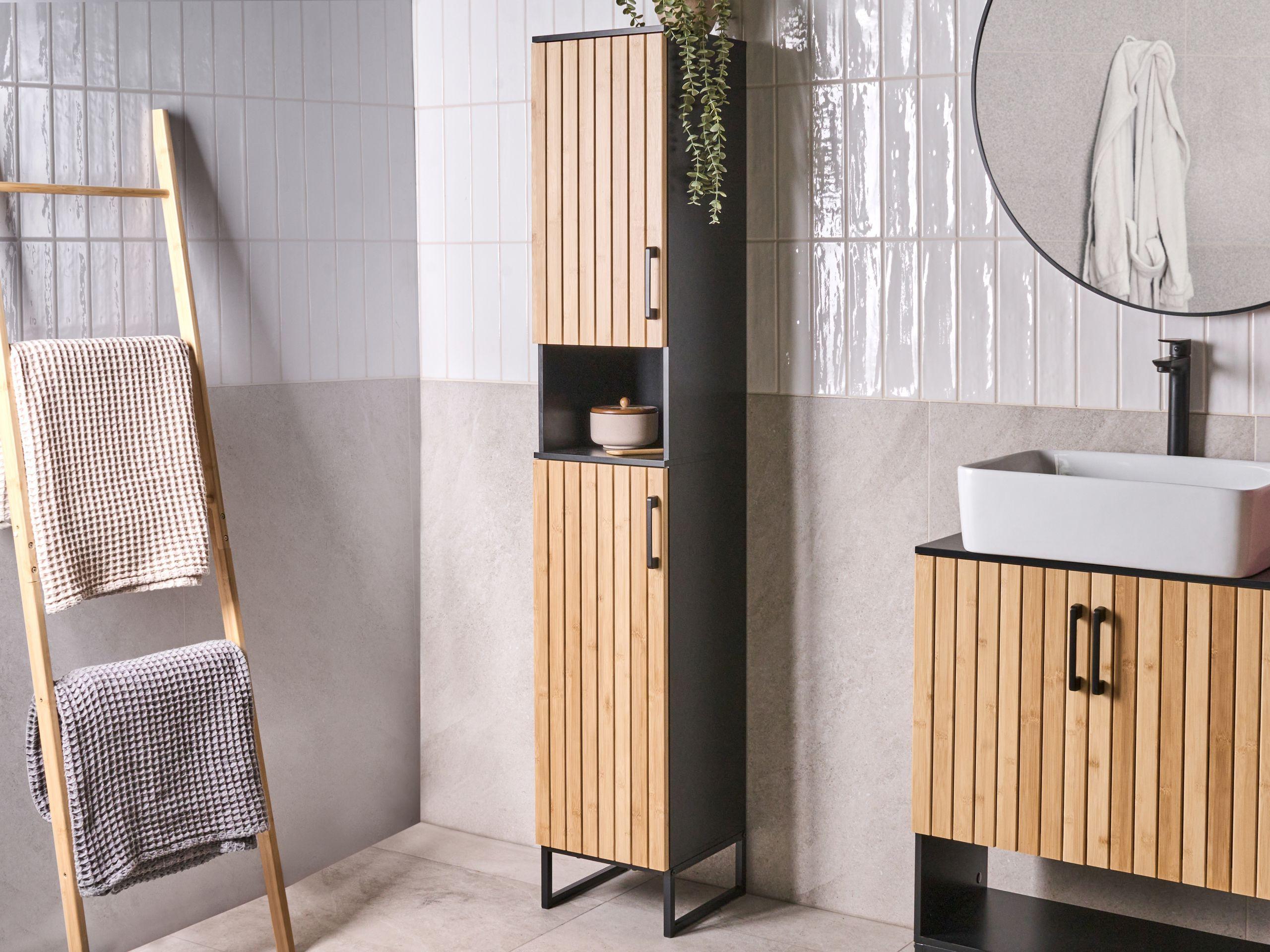 BADEZIMMERSCHRANK Bambus 30 cm Hellbraun Miscanti Holz Beliani Möbel > Schränke > Badezimmerschränke Braun