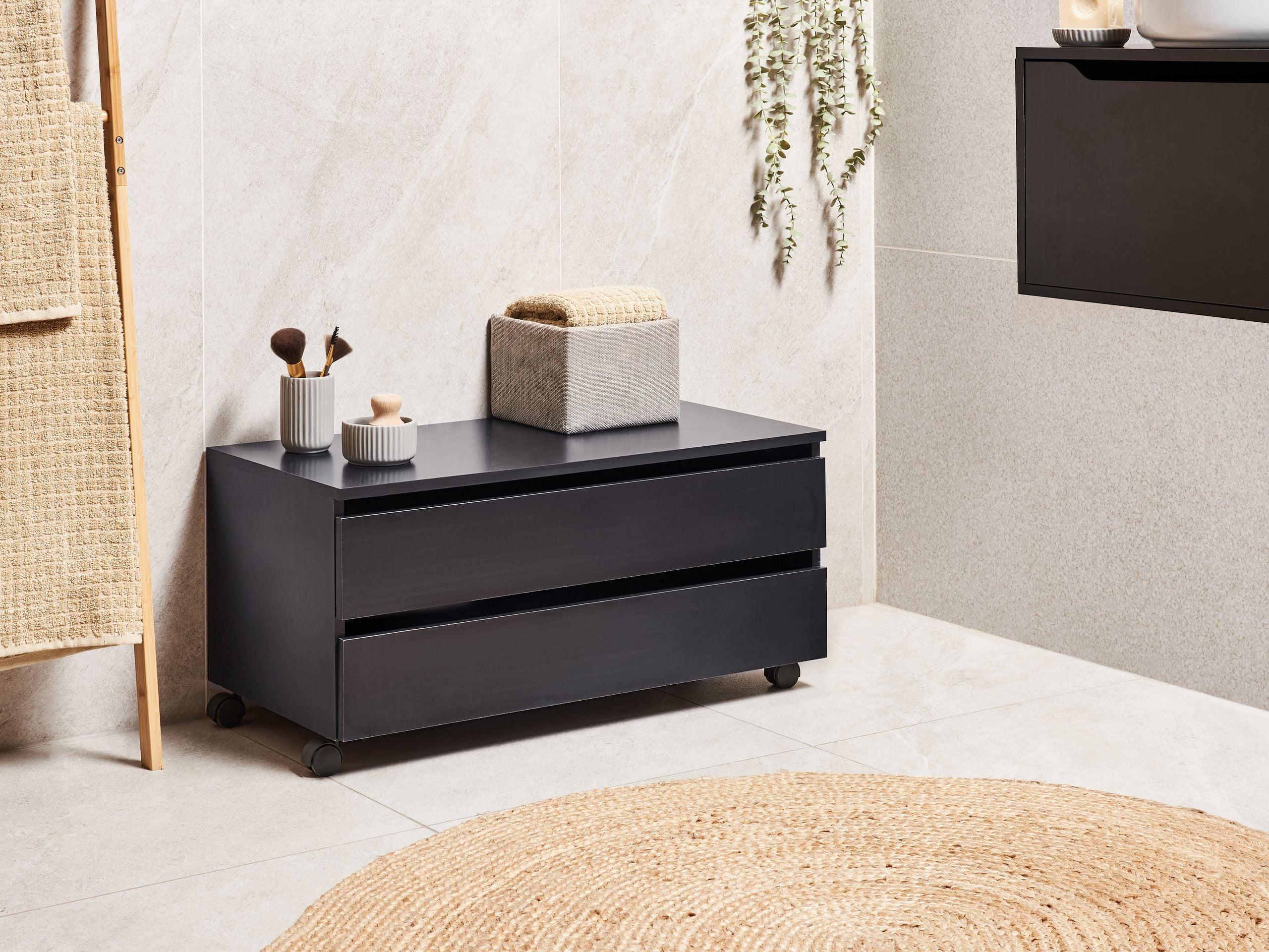 BADEZIMMERSCHRANK mit Rädern 80 cm Schwarz Teresina Holzwerkstoff Beliani Möbel > Schränke > Badezimmerschränke Schwarz