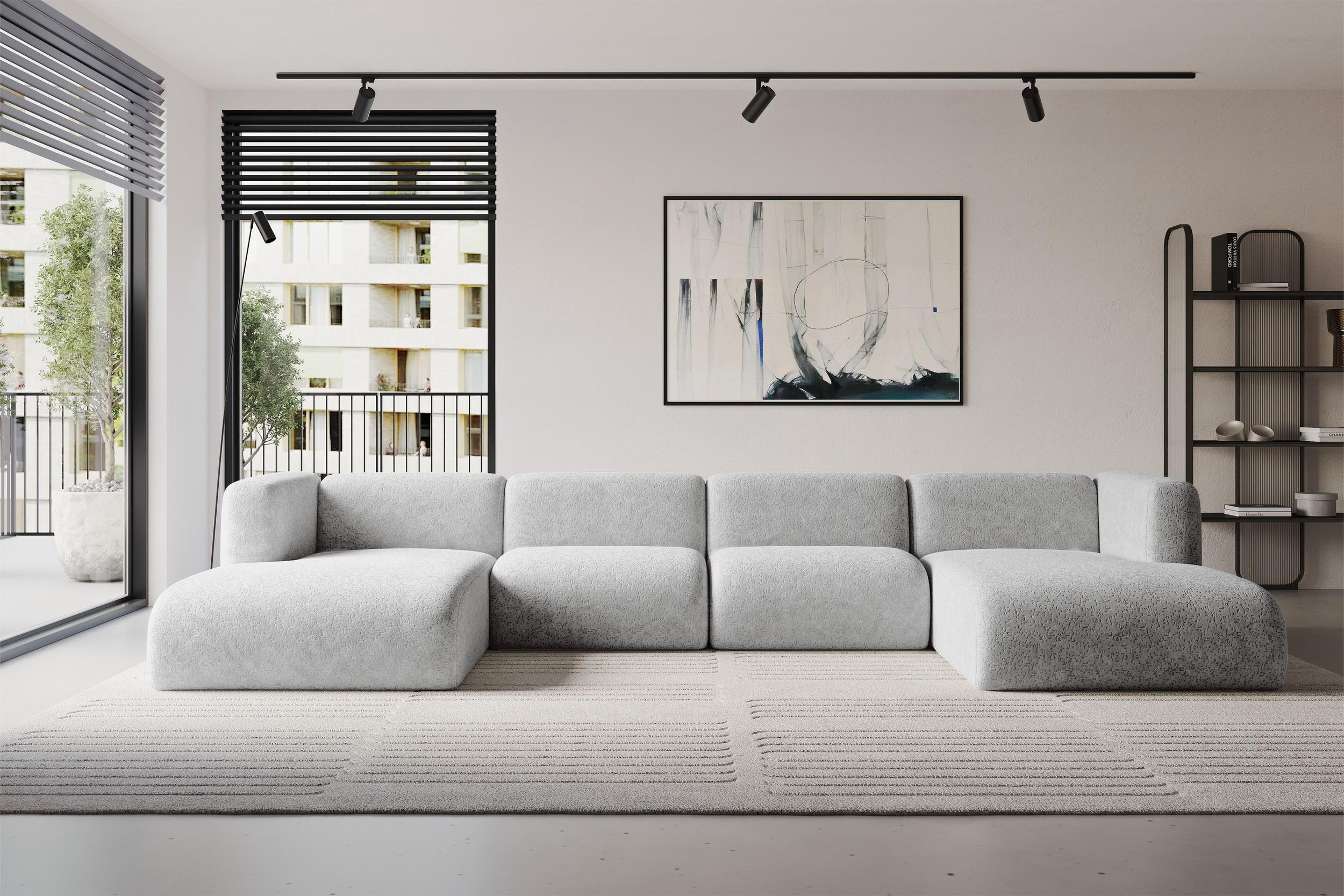 WOHNLANDSCHAFT MIRA-U2 408x179x70 Grau Velours Textil ALTDECOR Möbel > Sofas & Couches > Wohnlandschaften > Wohnlandschaften U-Form Grau