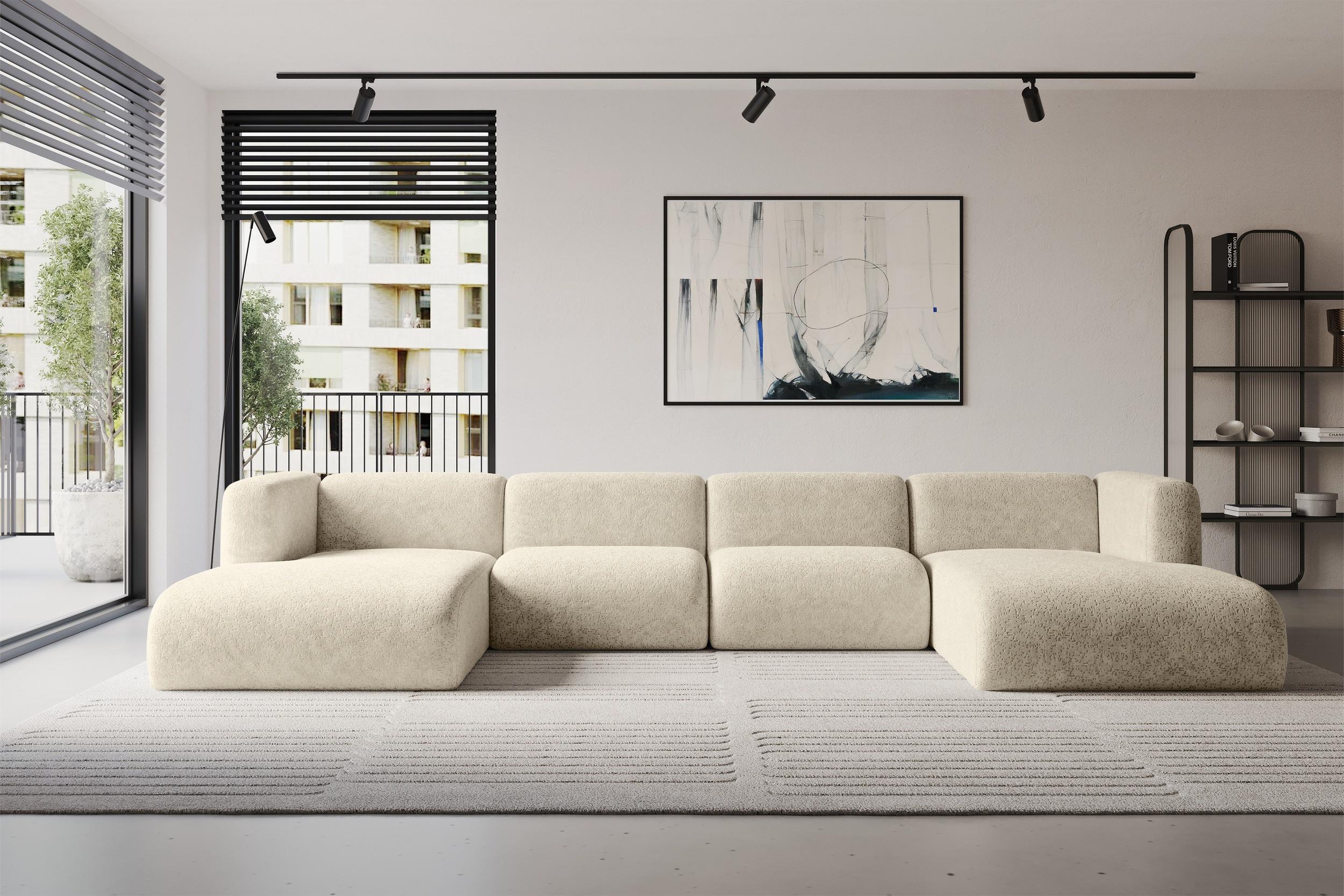 WOHNLANDSCHAFT MIRA-U2 408x179x70 Creme Velours Textil ALTDECOR Möbel > Sofas & Couches > Wohnlandschaften > Wohnlandschaften U-Form Weiß