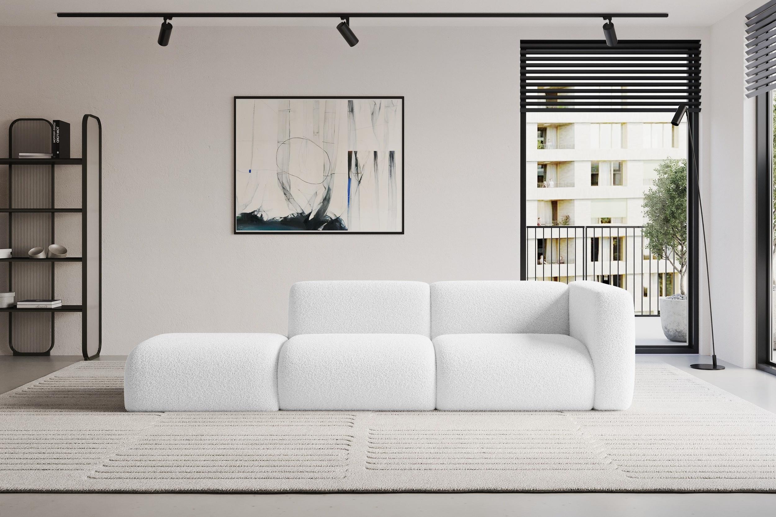SOFA Ottomane Rechts MIRA-S3 296x89x70 Weiß Bouclé Textil ALTDECOR Möbel > Sofas & Couches > Sofas Weiß