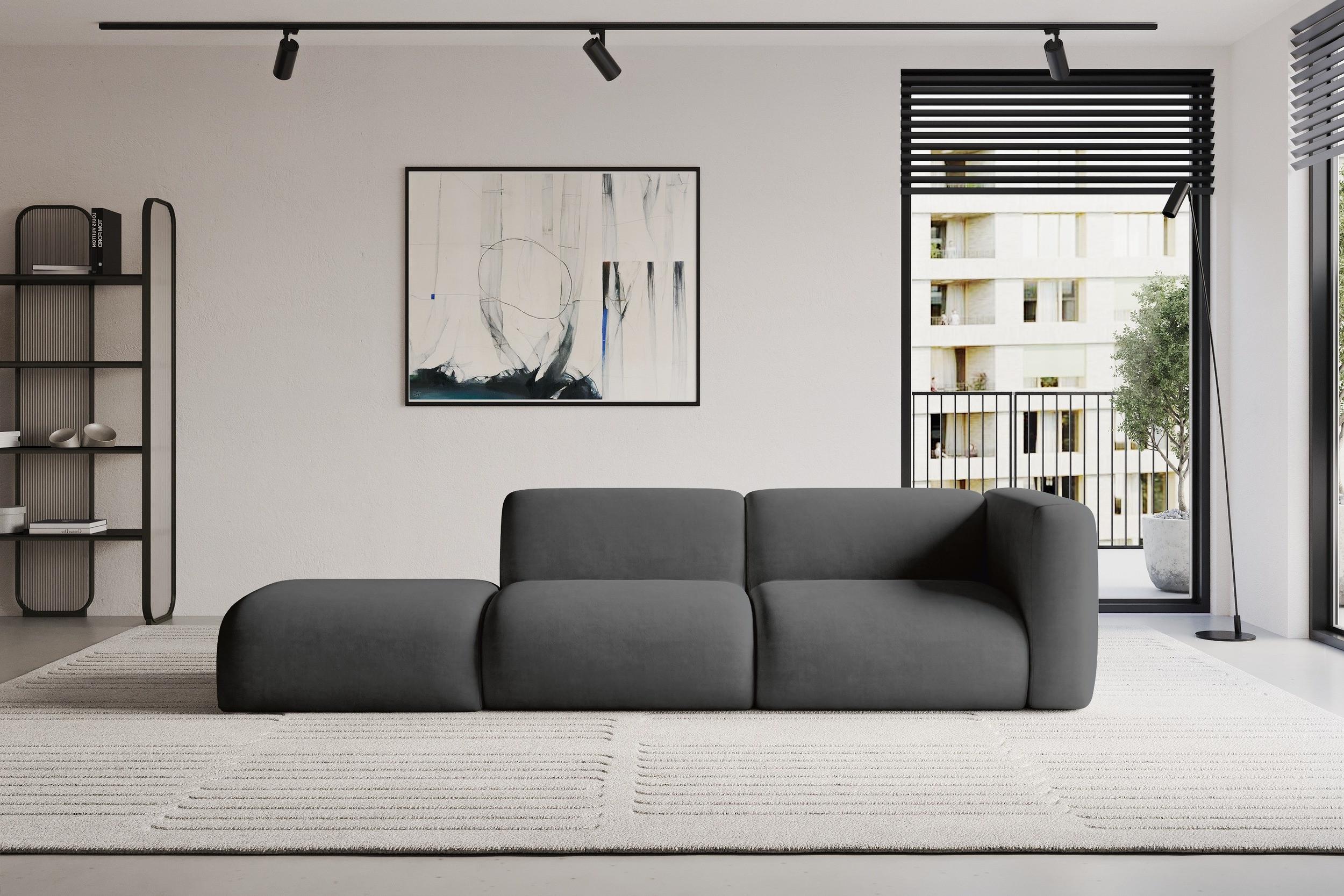 SOFA Ottomane Rechts MIRA-S3 296x89x70 Dunkelgrau Velours Textil ALTDECOR Möbel > Sofas & Couches > Sofas Grau