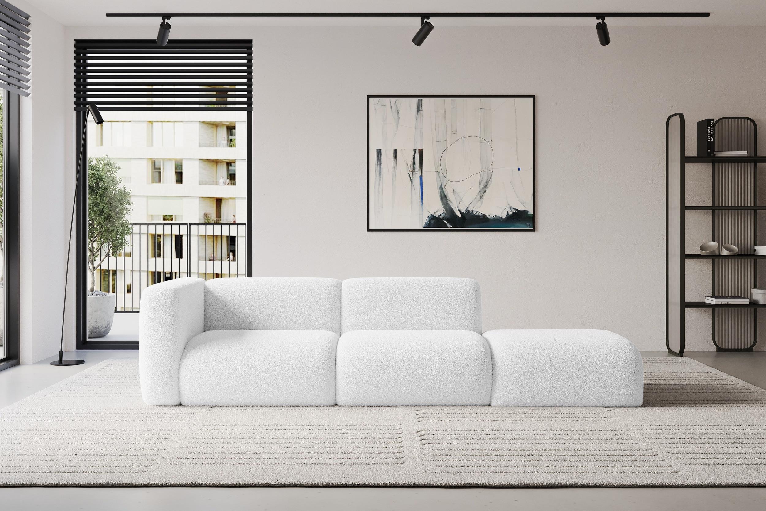 SOFA Ottomane Links MIRA-S3 296x89x70 Weiß Bouclé Textil ALTDECOR Möbel > Sofas & Couches > Sofas Weiß