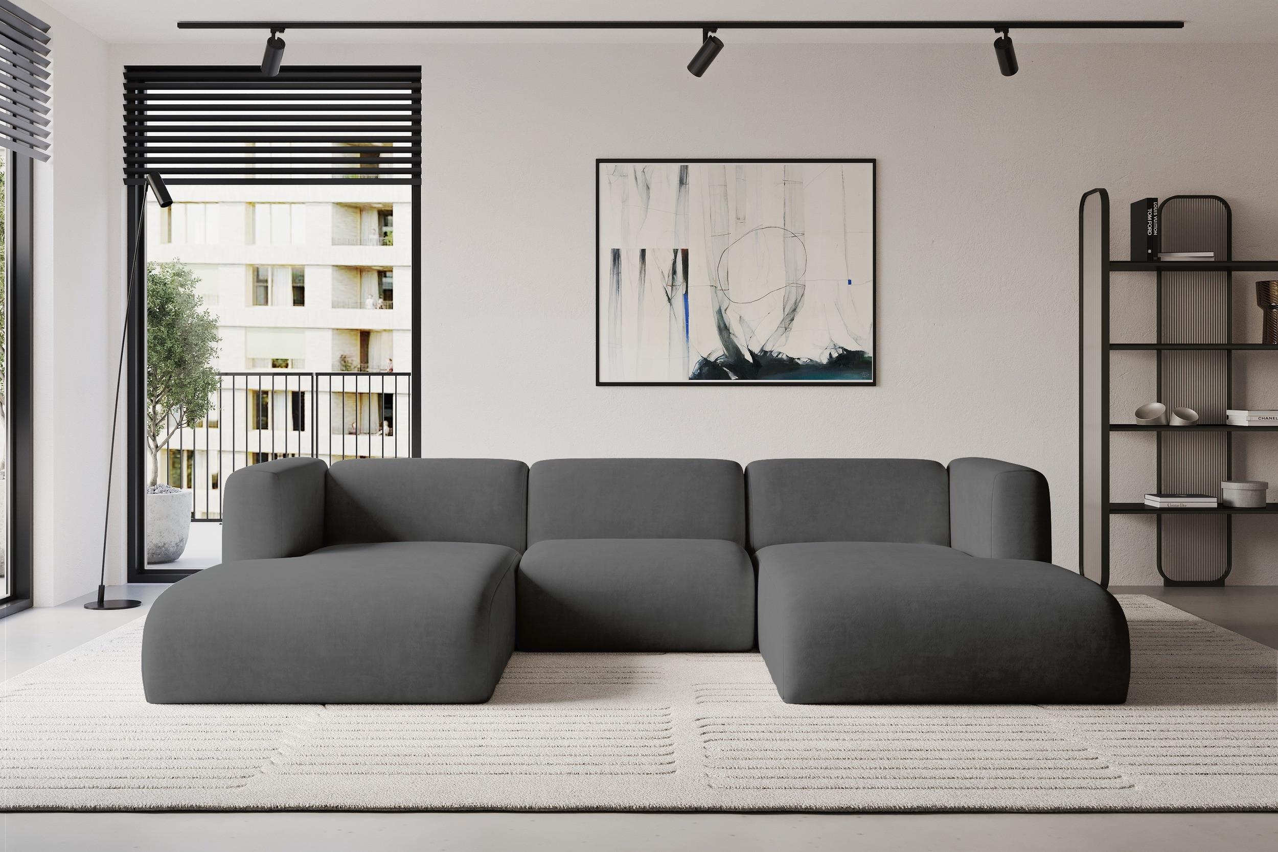 WOHNLANDSCHAFT MIRA-U1 317x179x70 Dunkelgrau Velours Textil ALTDECOR Möbel > Sofas & Couches > Wohnlandschaften > Wohnlandschaften U-Form Grau