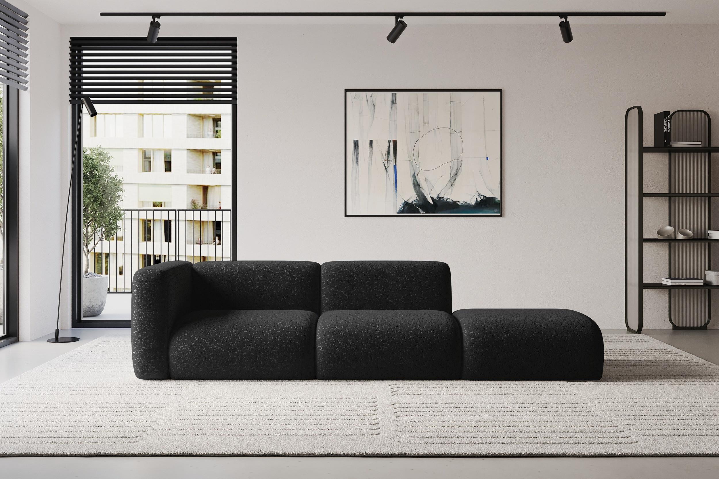 SOFA Ottomane Links MIRA-S3 296x89x70 Schwarz Velours Textil ALTDECOR Möbel > Sofas & Couches > Sofas Schwarz