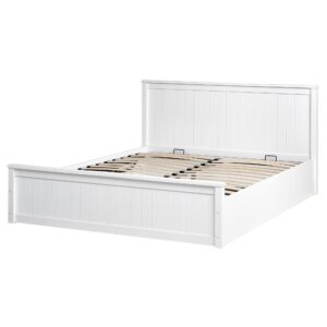 wohnli-moebel-suche-800002004589-1 BETT mit Stauraum 160/200 Kiefernholz Weiß Lambres Holz Beliani Möbel > Betten Weiß