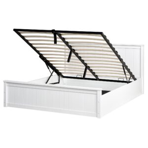 Wohnli Möbelsuche - BETT mit Stauraum 160/200 Kiefernholz Weiß Lambres
