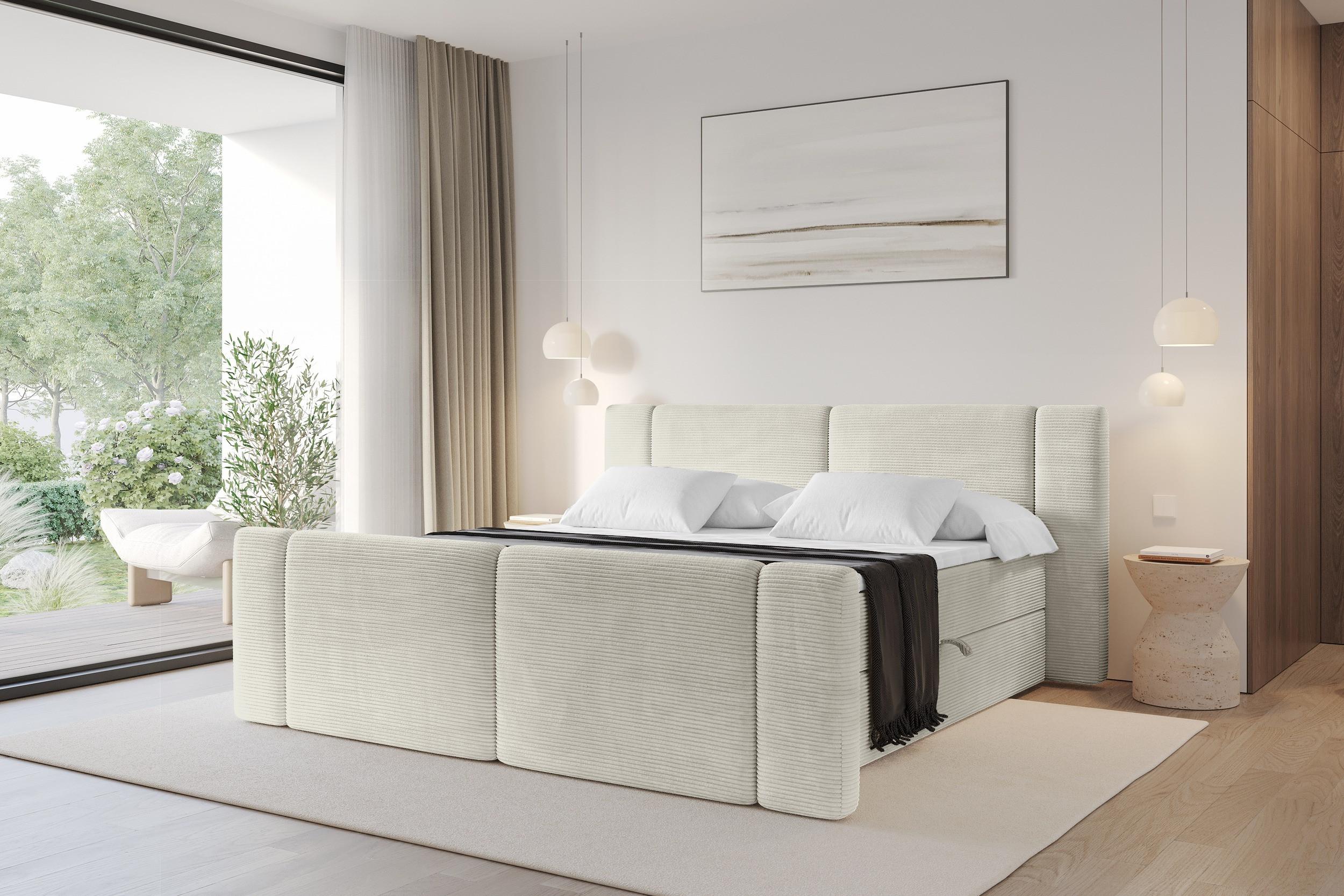 BOXBETT mit Matratze H4 - EVON Zanozek - 180x200 cm Creme Holzwerkstoff ALTDECOR Möbel > Betten > Boxspringbetten Weiß