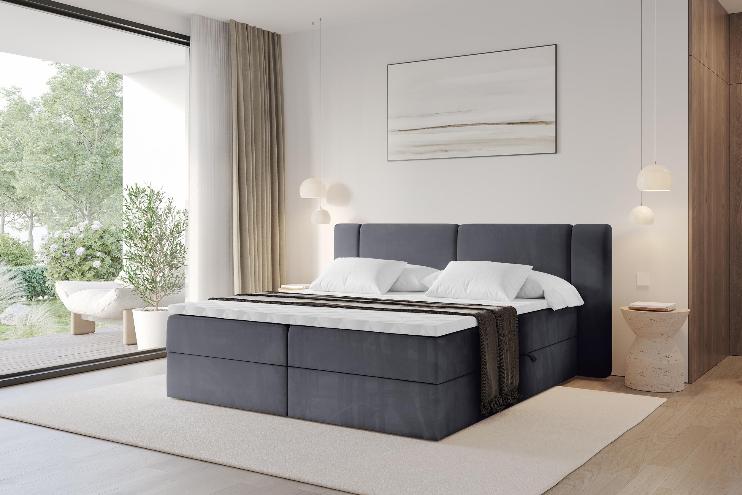 BOXBETT mit Matratze H3 - EVON - 200x200 cm Dunkelgrau Holzwerkstoff ALTDECOR Möbel > Betten > Boxspringbetten Grau