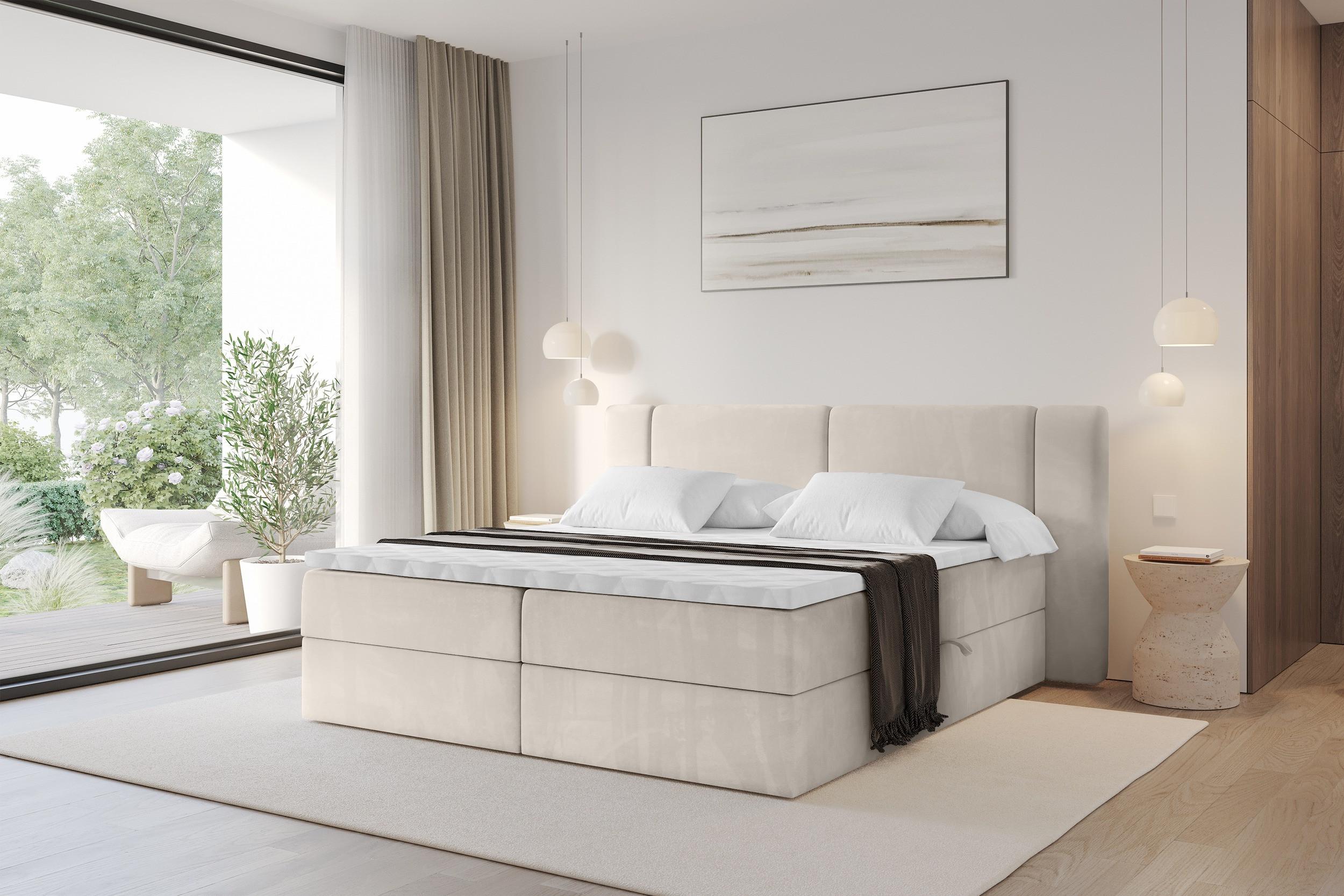 BOXBETT mit Matratze H3 - EVON - 160x200 cm Beige Holzwerkstoff ALTDECOR Möbel > Betten > Boxspringbetten Beige