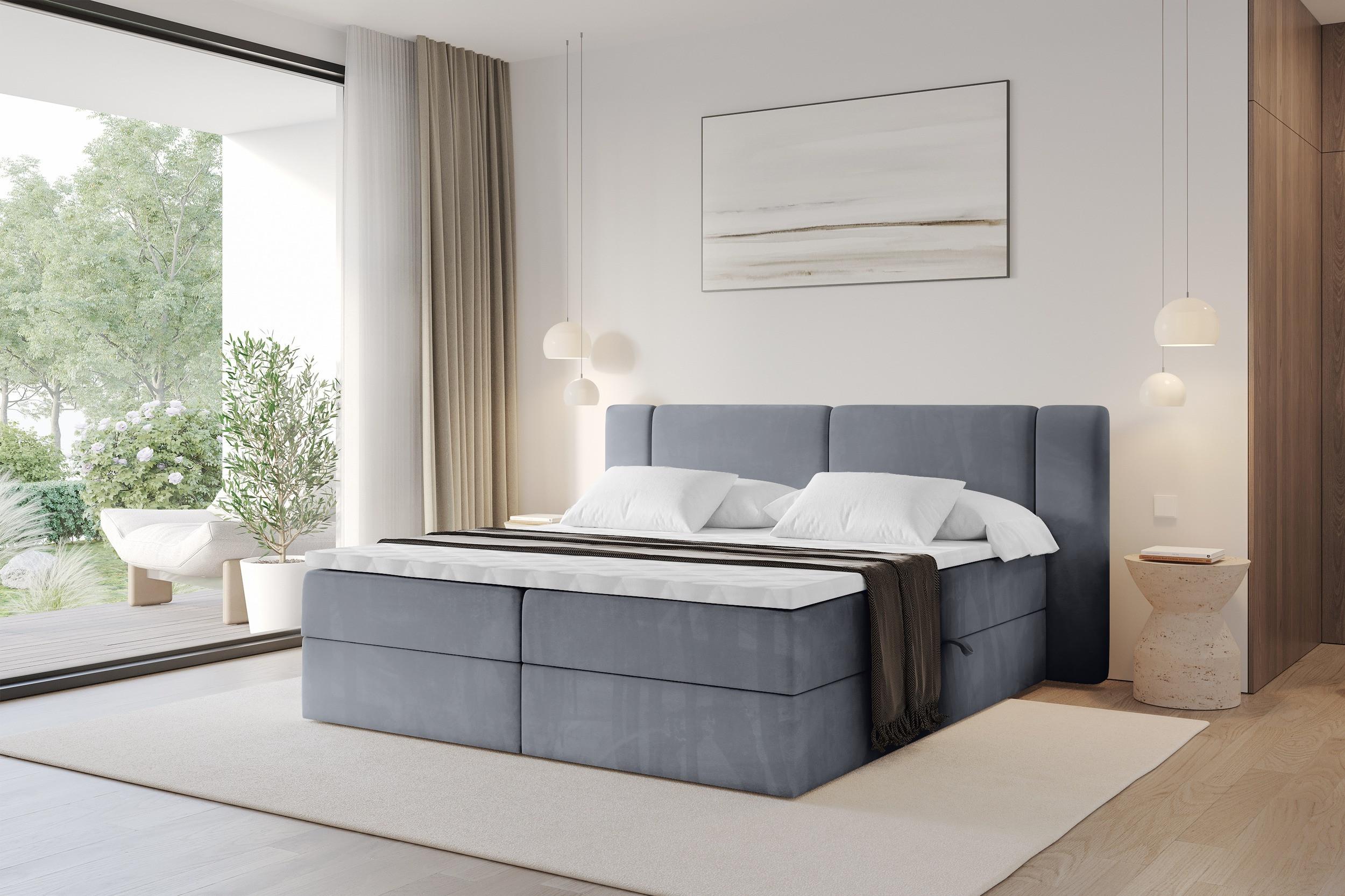 BOXBETT mit Matratze H3 - EVON - 200x200 cm Grau Holzwerkstoff ALTDECOR Möbel > Betten > Boxspringbetten Grau