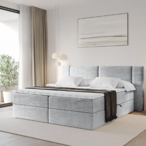 BOXBETT mit Matratze H3 - EVON - 180x200 cm Grau Holzwerkstoff ALTDECOR Möbel > Betten > Boxspringbetten Grau