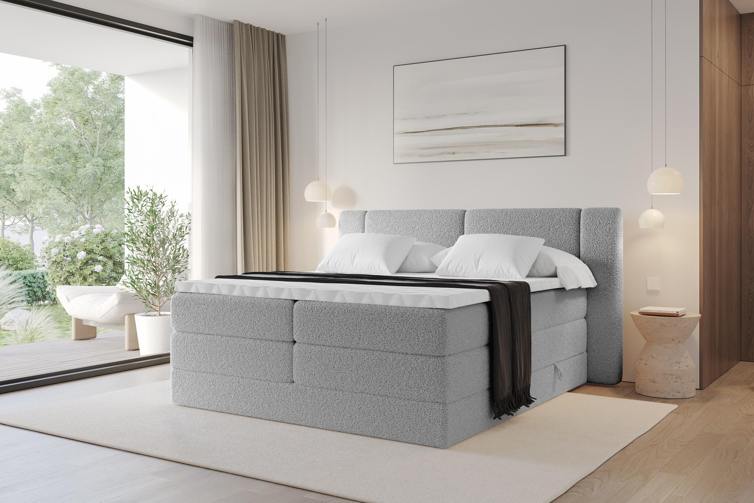 BOXSPRINGBETT mit Matratze H3/H4 - EVON KING - 160x200 cm Hellgrau Holzwerkstoff ALTDECOR Möbel > Betten > Boxspringbetten Grau