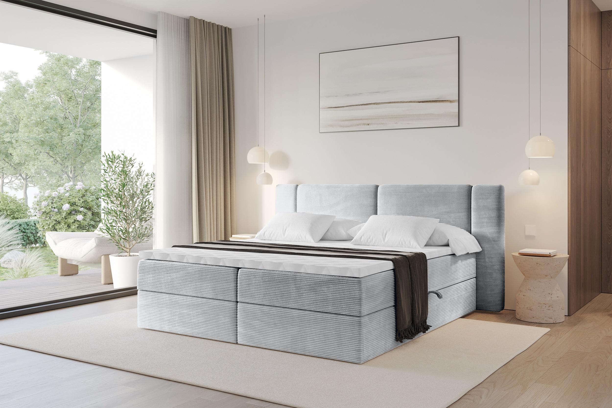 BOXBETT mit Matratze H3 - EVON - 200x200 cm Grau Holzwerkstoff ALTDECOR Möbel > Betten > Boxspringbetten Grau