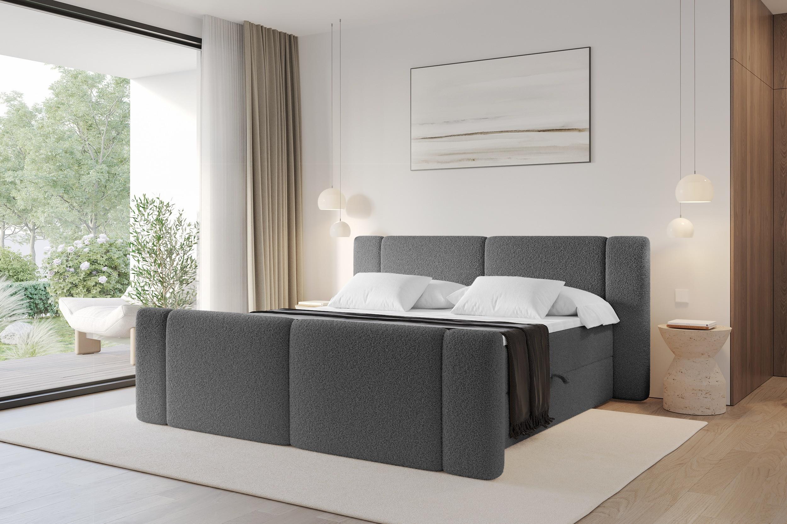 BOXBETT mit Matratze H3 - EVON Zanozek - 200x200 cm Grau Holzwerkstoff ALTDECOR Möbel > Betten > Boxspringbetten Taupe