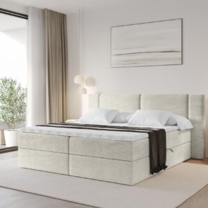 wohnli-moebel-suche-800002005008-1 BOXBETT mit Matratze H3 - EVON - 200x200 cm Creme Holzwerkstoff ALTDECOR Möbel > Betten > Boxspringbetten Weiß