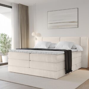 wohnli-moebel-suche-800002005023-1 BOXSPRINGBETT mit Matratze H3/H4 - EVON KING - 200x200 cm Beige Holzwerkstoff ALTDECOR Möbel > Betten > Boxspringbetten Beige