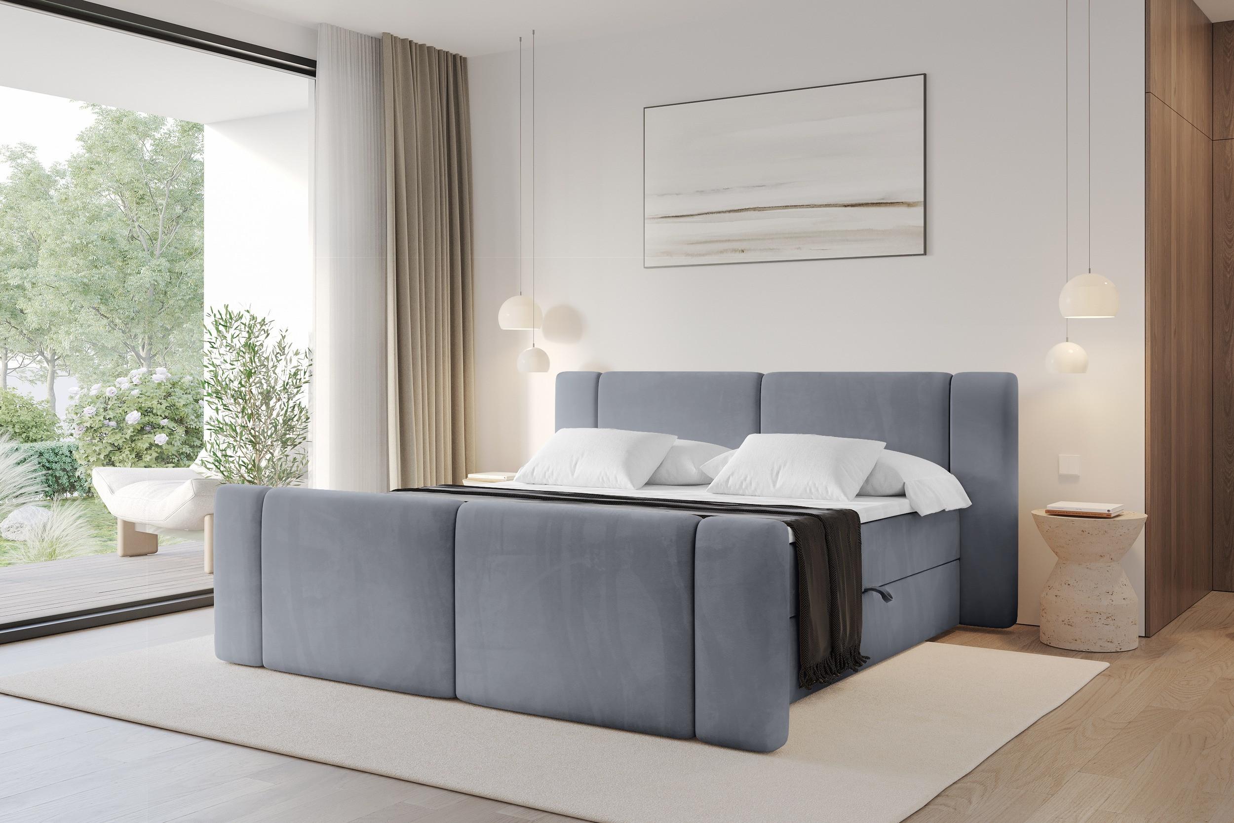 BOXBETT mit Matratze H3 - EVON Zanozek - 140x200 cm Grau Holzwerkstoff ALTDECOR Möbel > Betten > Boxspringbetten Grau