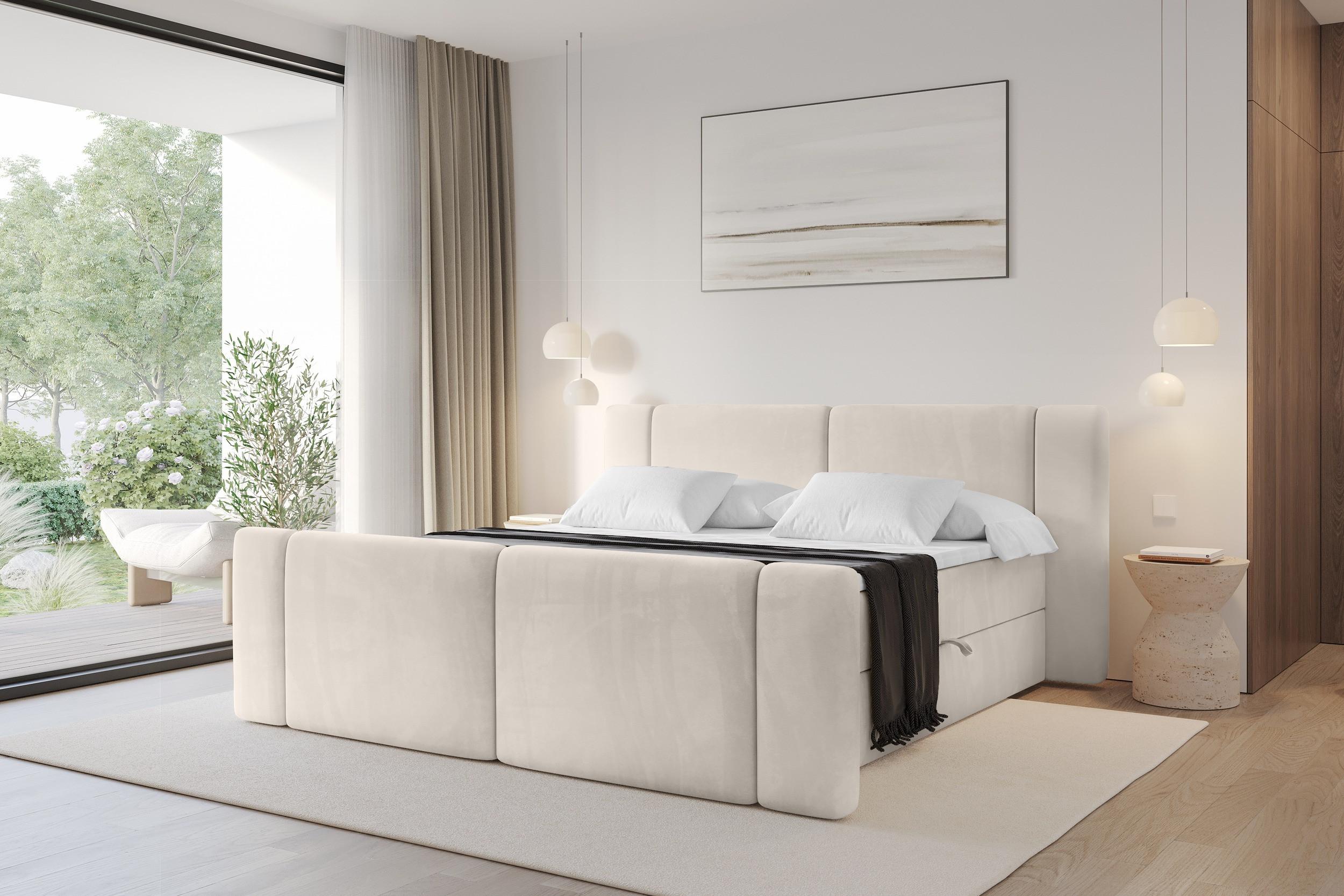 BOXBETT mit Matratze H3 - EVON Zanozek - 120x200 cm Beige Holzwerkstoff ALTDECOR Möbel > Betten > Boxspringbetten Beige