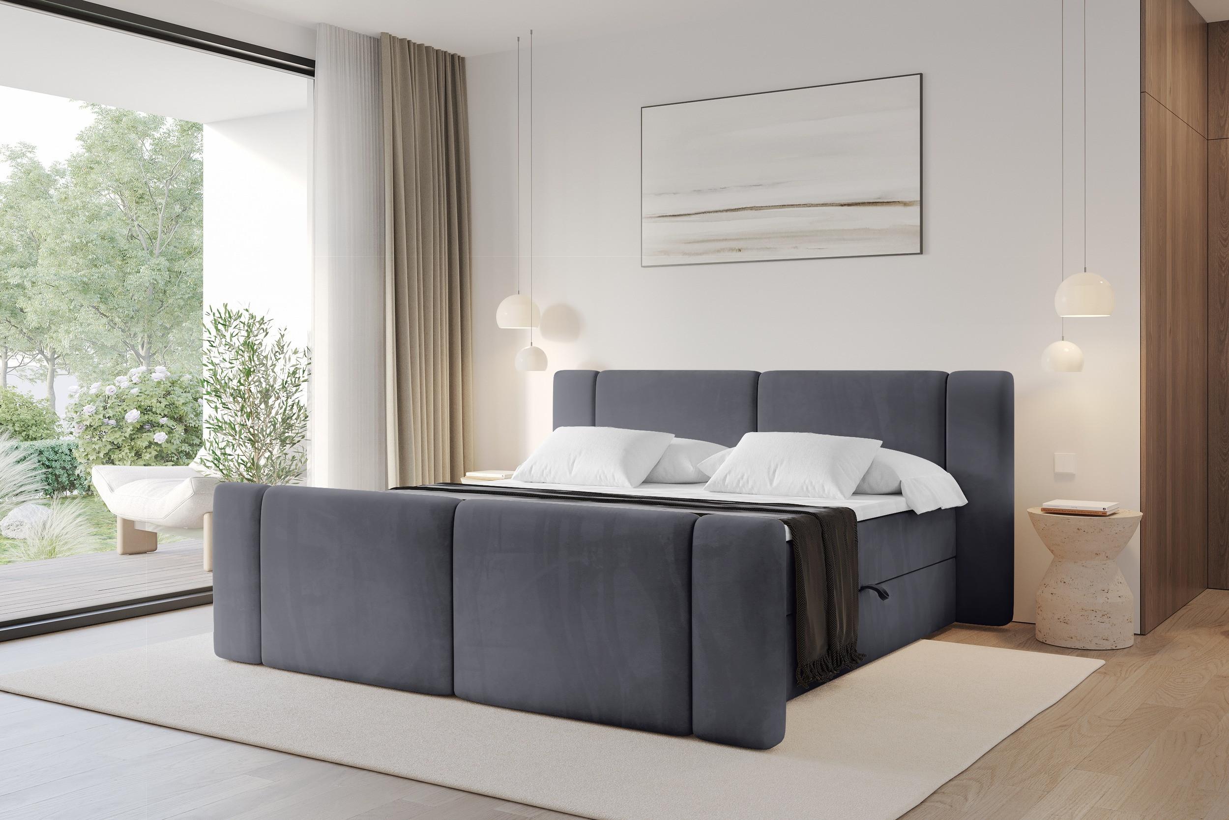 BOXBETT mit Matratze H4 - EVON Zanozek - 160x200 cm Dunkelgrau Holzwerkstoff ALTDECOR Möbel > Betten > Boxspringbetten Grau