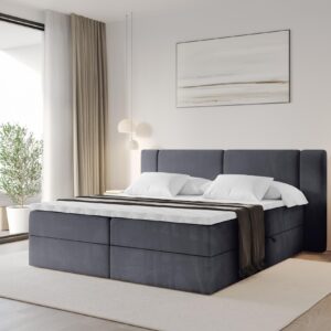 BOXBETT mit Matratze H3 - EVON - 180x200 cm Dunkelgrau Holzwerkstoff ALTDECOR Möbel > Betten > Boxspringbetten Grau