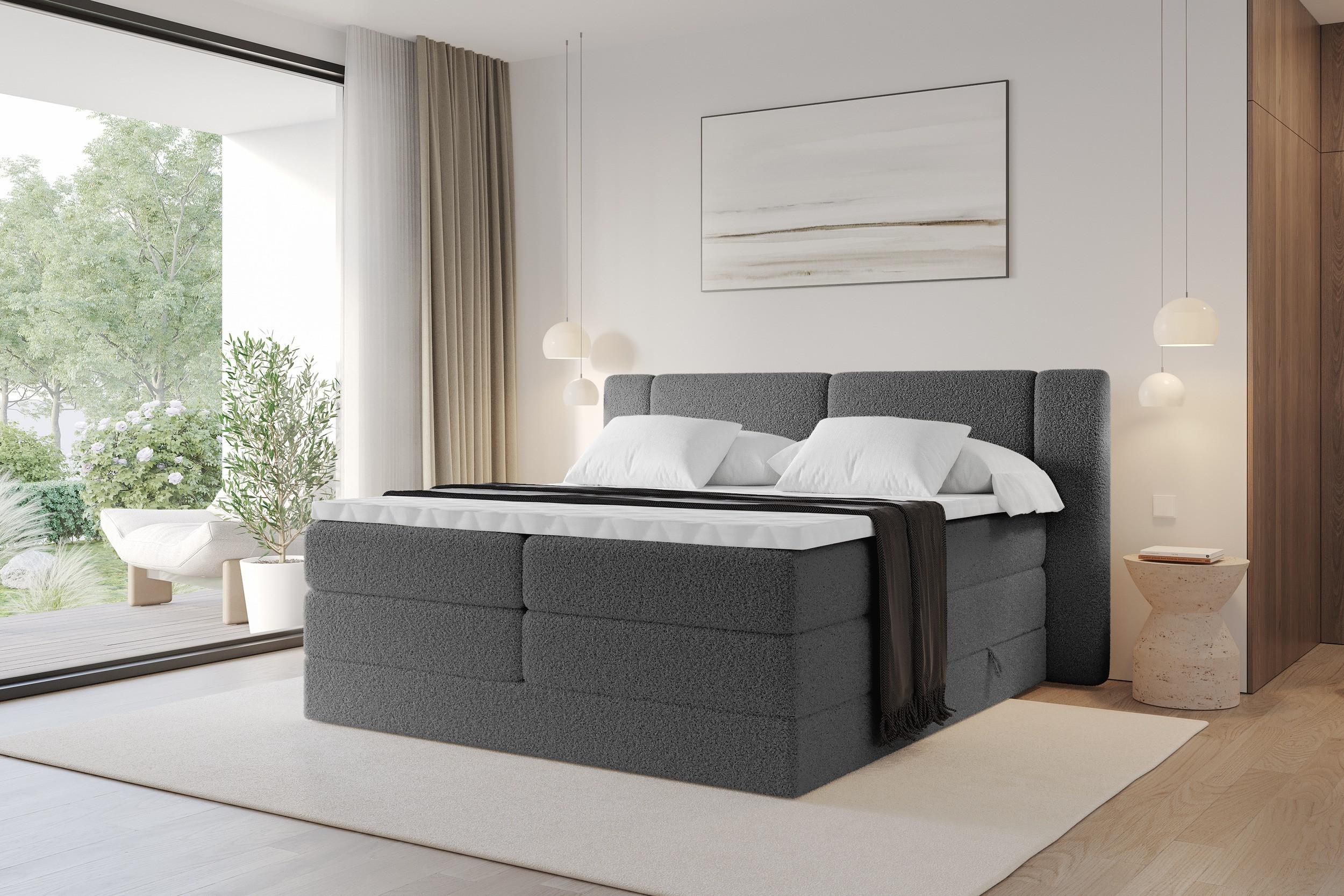 BOXSPRINGBETT mit Matratze H3/H4 - EVON KING - 200x200 cm Grau Holzwerkstoff ALTDECOR Möbel > Betten > Boxspringbetten Taupe