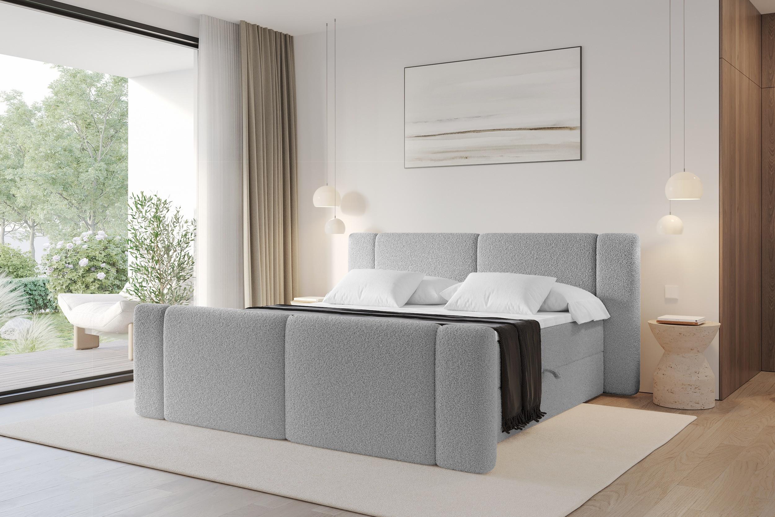 BOXBETT mit Matratze H4 - EVON Zanozek - 200x200 cm Hellgrau Holzwerkstoff ALTDECOR Möbel > Betten > Boxspringbetten Grau