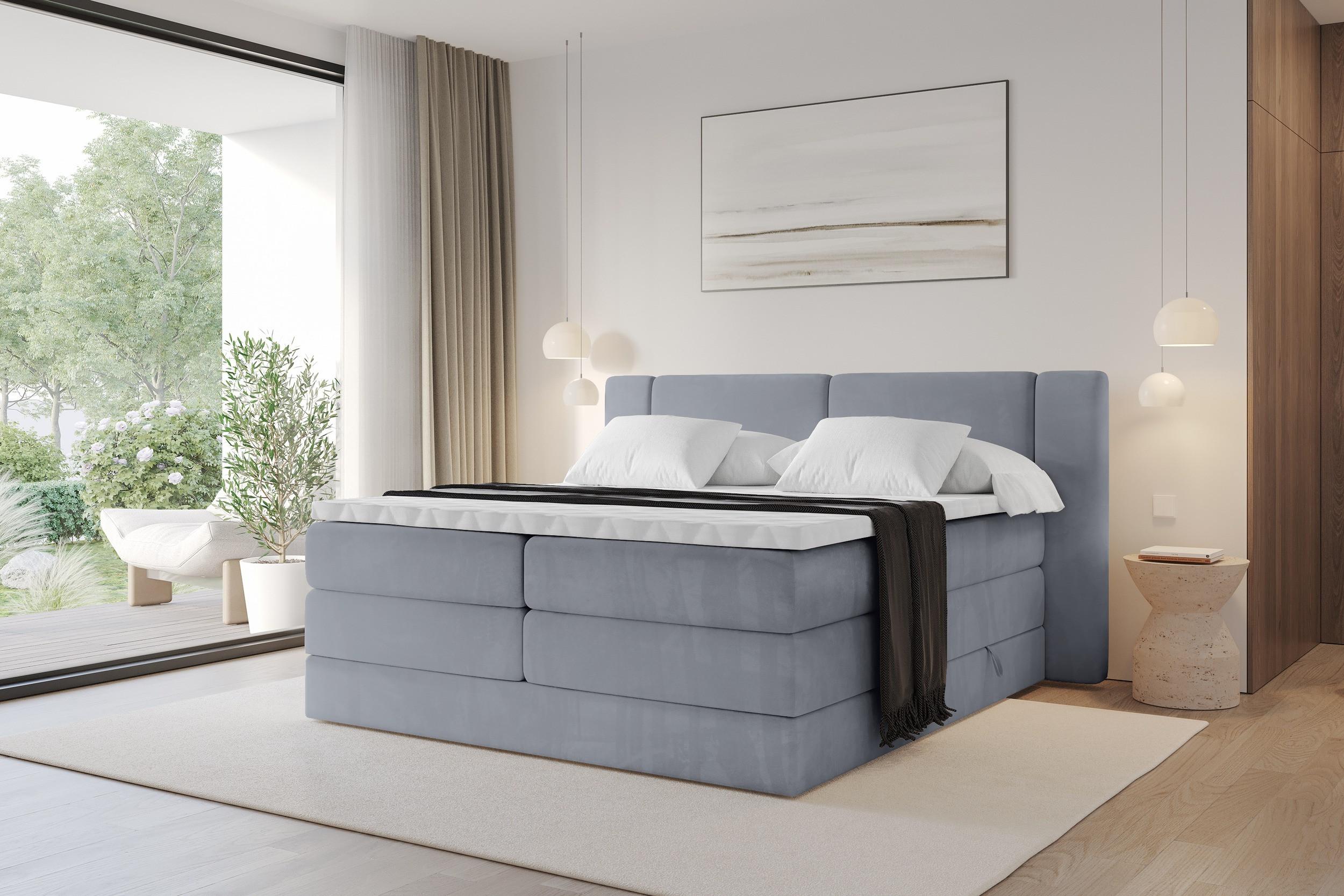 BOXSPRINGBETT mit Matratze H3/H4 - EVON KING - 120x200 cm Grau Holzwerkstoff ALTDECOR Möbel > Betten > Boxspringbetten Grau