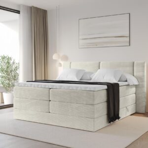 wohnli-moebel-suche-800002005111-1 BOXSPRINGBETT mit Matratze H3/H4 - EVON KING - 180x200 cm Creme Holzwerkstoff ALTDECOR Möbel > Betten > Boxspringbetten Weiß